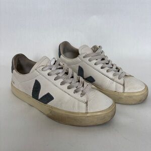 Veja womens white leather gray Campo‎ lace up round toe Casual Sneakers size 7